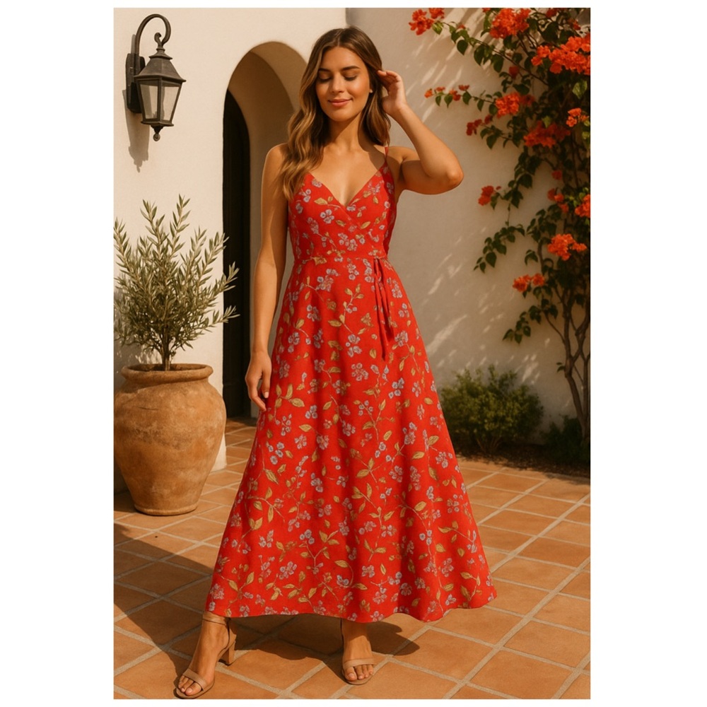 Nanette Lepore Red Floral Sleeveless Maxi Dress Crimson Size 12 NWT